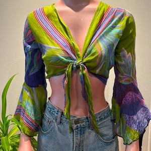 Tropical print shrug or bikini top coverup.